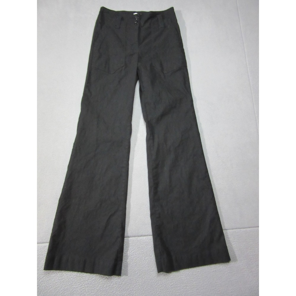 Maeve Anthropologie Pants Womens 0 Black Naomi Linen Blend Wide Leg High Rise
